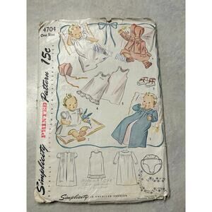Vintage 1940's Simplicity Pattern #4704 Infant Layette Wardrobe One Size